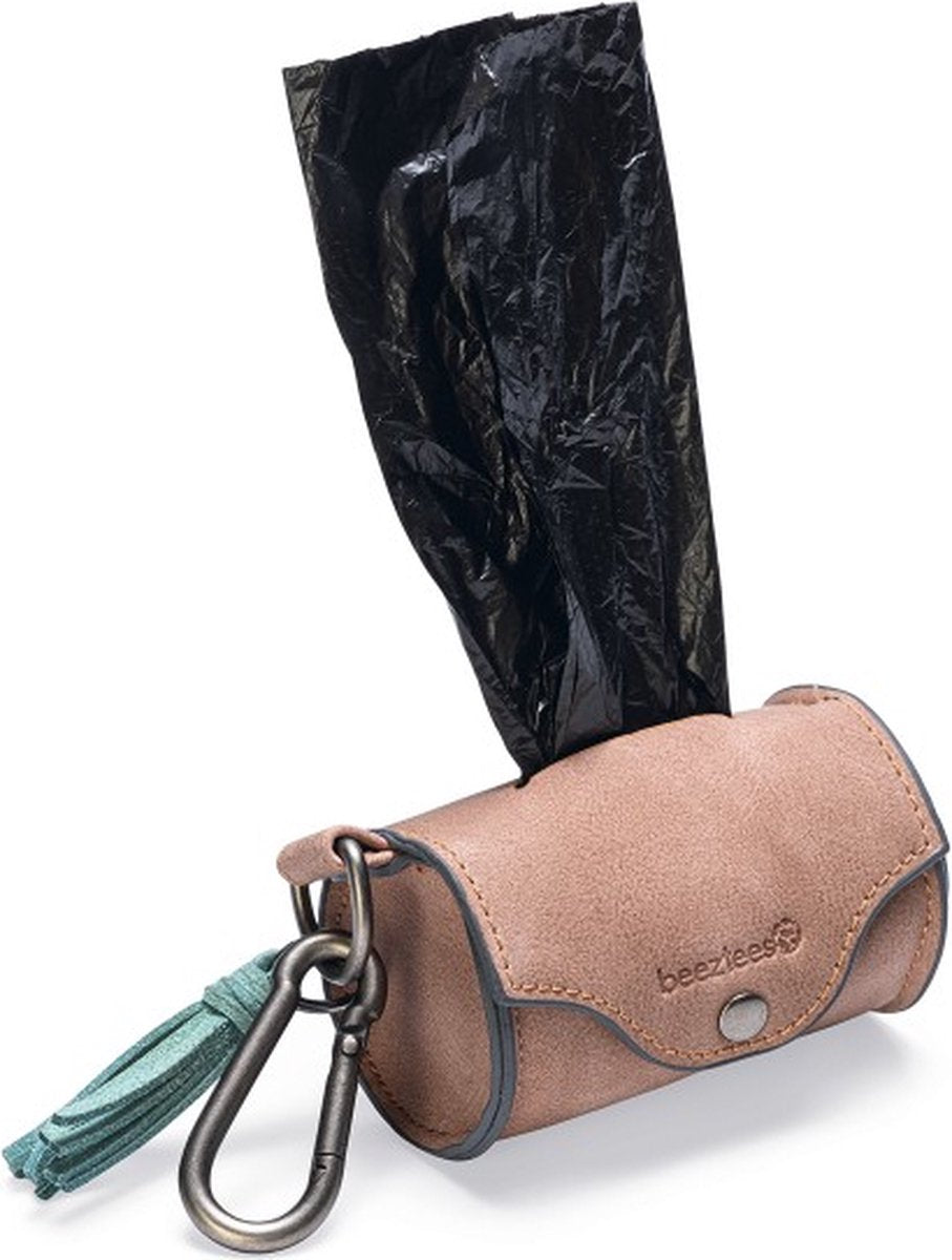 Beeztees balacron poepzakhouder ot - hond - kunstleer - hondenpoepzakjes - roze - incl. 20 zakjes