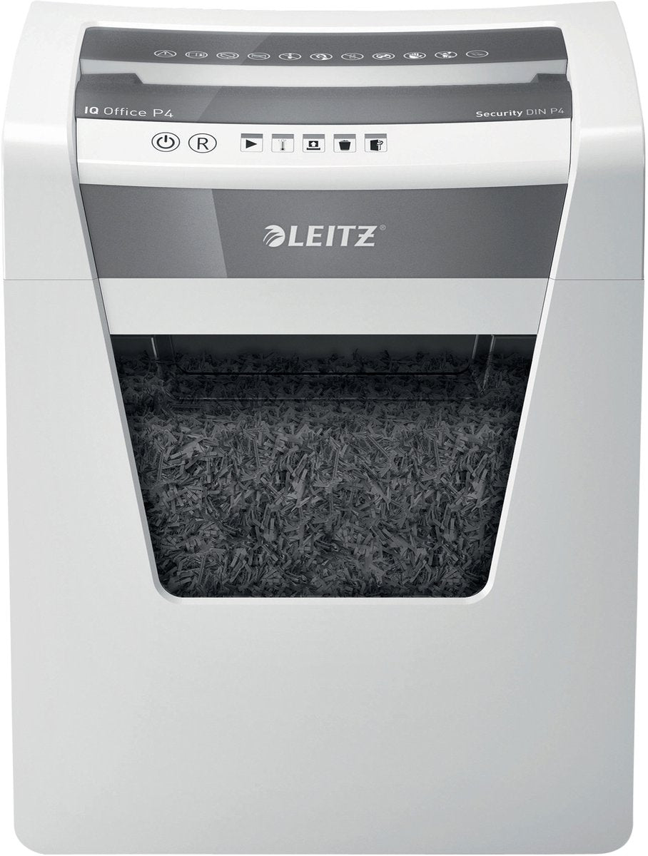 Leitz iq office papierversnipperaar - p4 snippers - tot 15 vel - 23l - wit