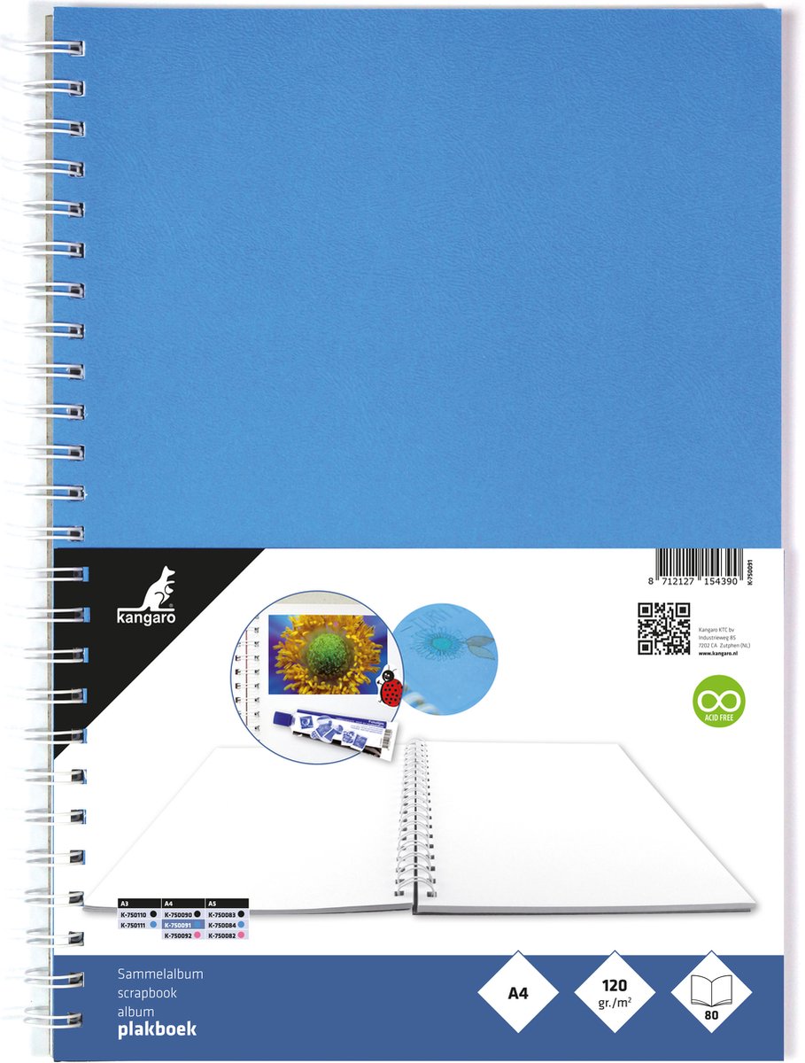Kangaro plakboek - a4+ - 120grams - 80 pagina's - blauw - k-750091