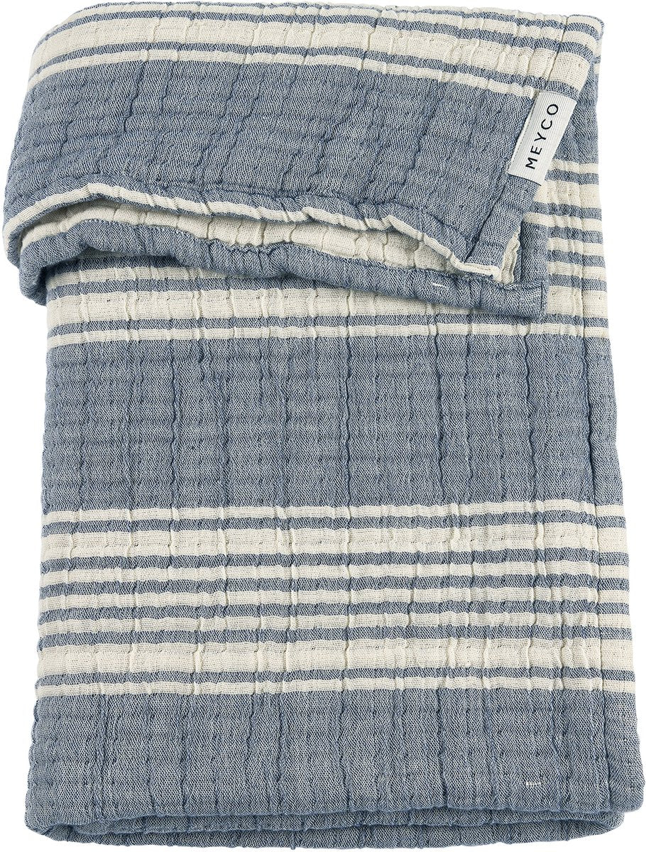 Meyco baby stripe jacquard wiegdeken - pre-washed hydrofiel - indigo - 75x100cm - 1.5 tog