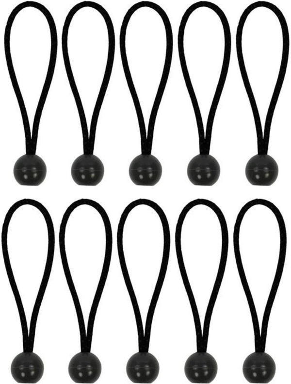 Proplus set van 10 tentspanners 15 cm – voor tentzeil partytent en spankoord – met kunststof bal – zwart