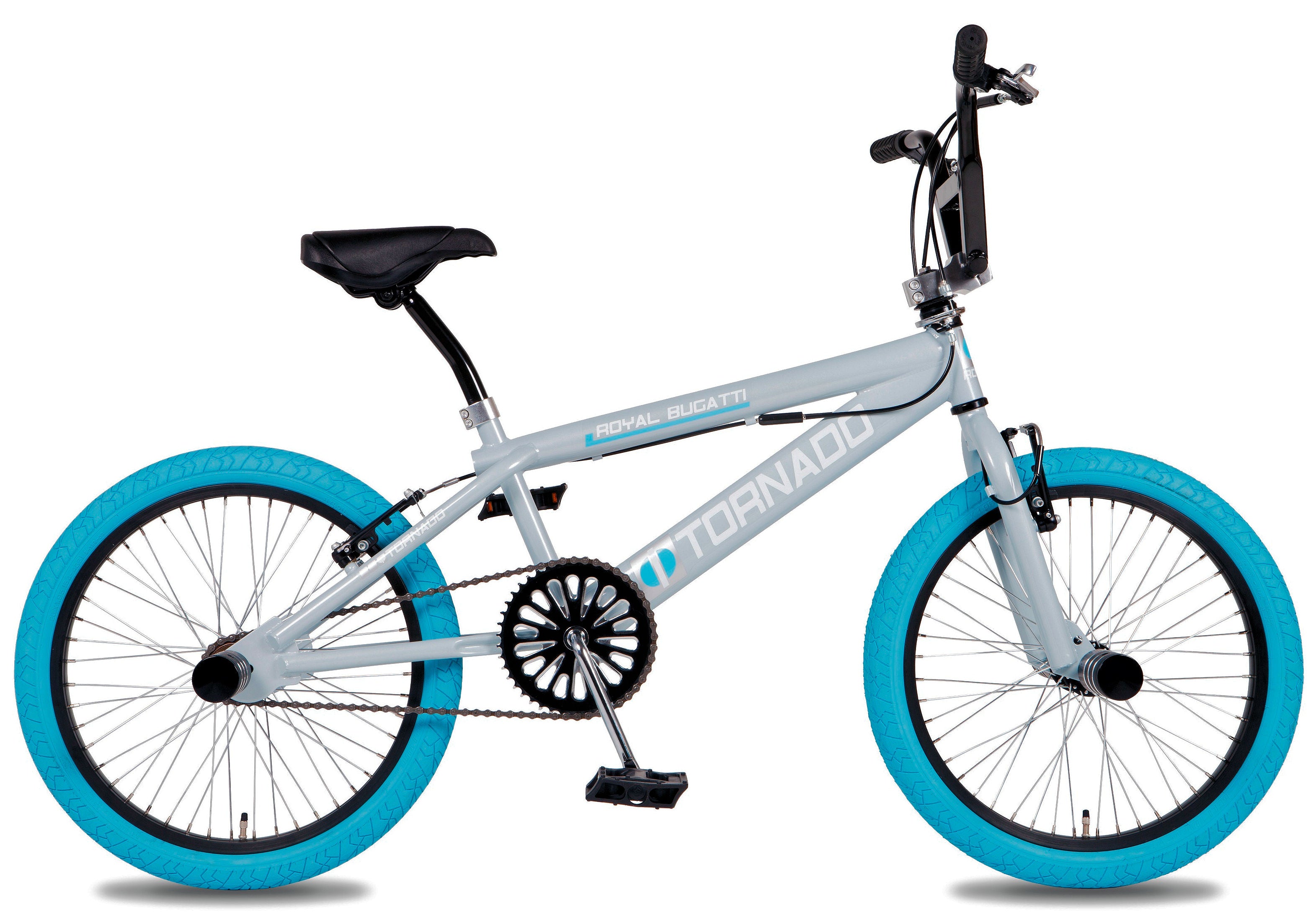 Royal bmx fiets -bugatti tornado freestyle 20 inch - lichtblauw grijs met blauwe banden
