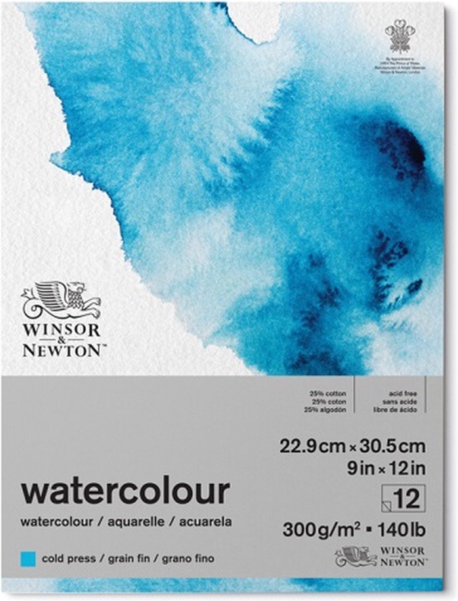 Winsor newton classic aquarelpapier grain fin blok 300 gram blok: 23 x 31 cm