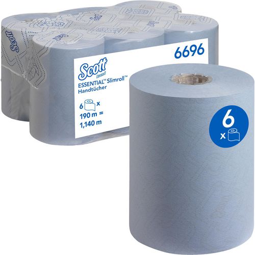 Handdoek essential slimroll scott 190mtr blauw 6 rollen