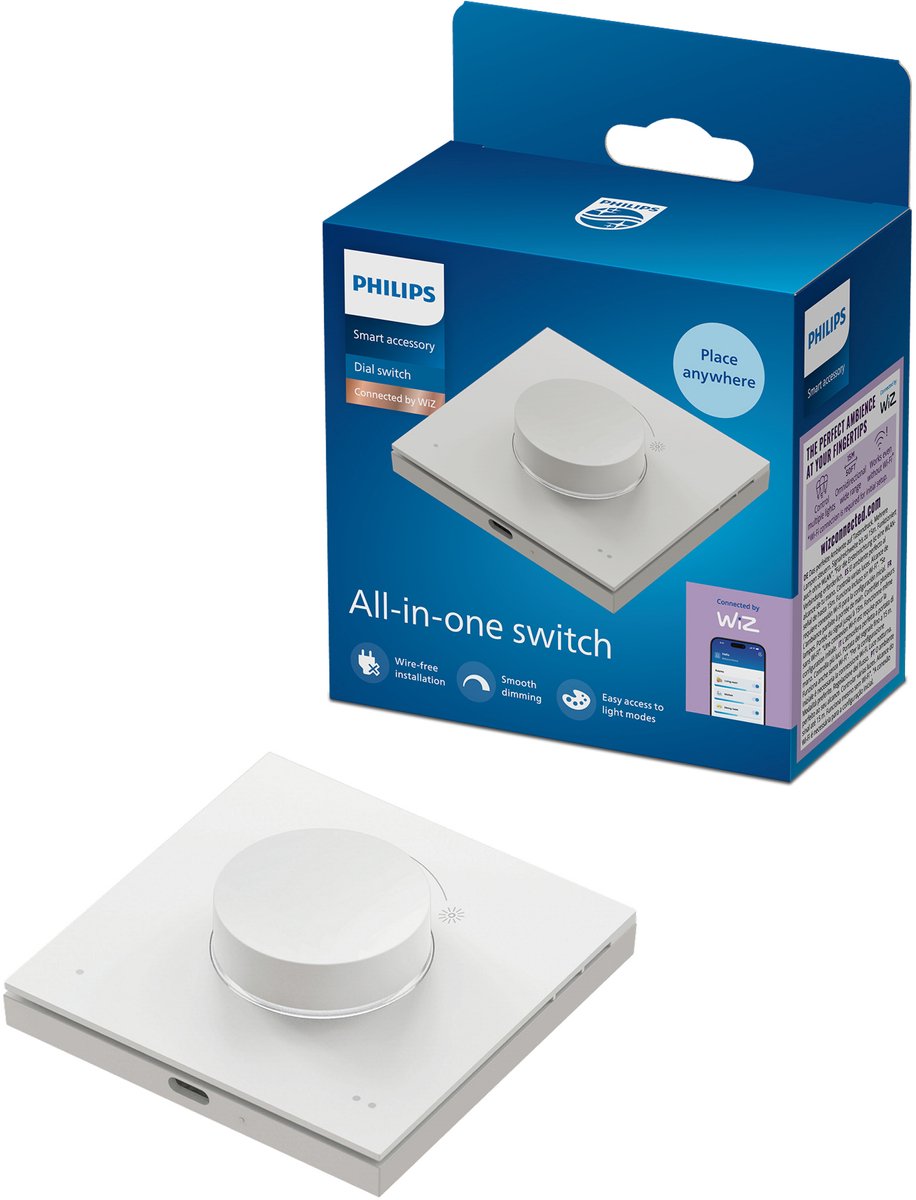 Philips smart lighting - draaischakelaar - dimmen - bedien je slimme verlichting eenvoudig zonder app - oplaadbare batterij - wit