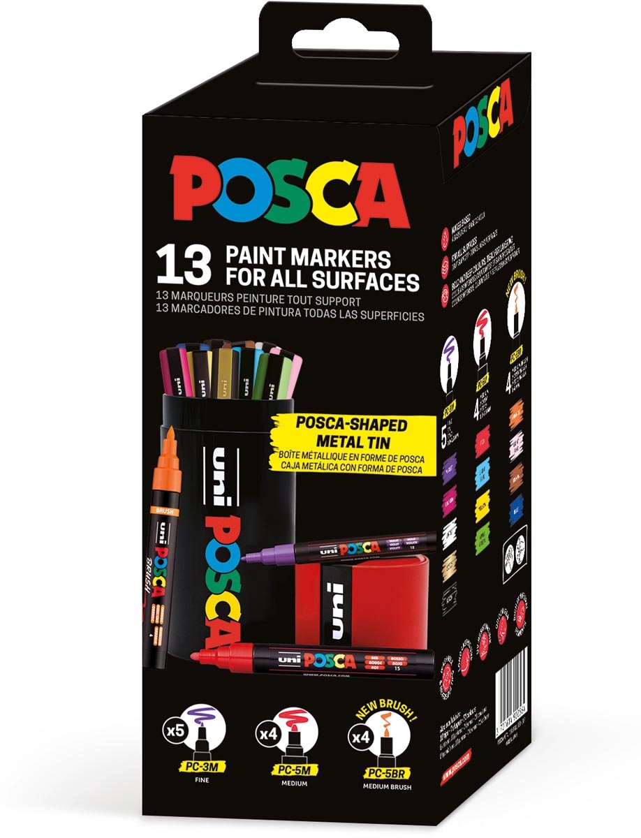 Posca uni paintmarker | assorti | metalen koker van 13 stuks