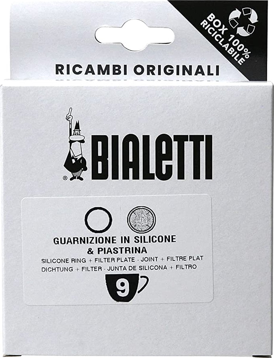Bialetti moka aluminium filterplaatje + 1 siliconen ring 9 kops