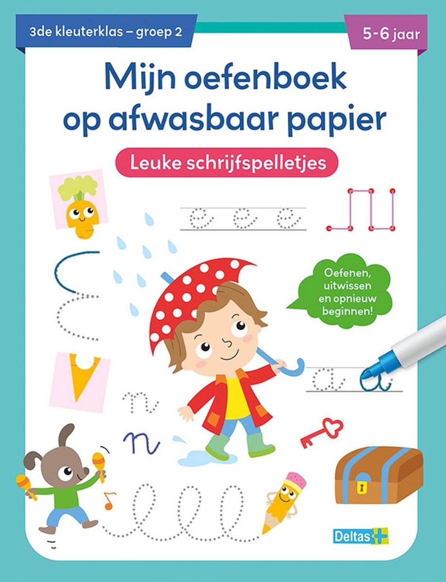 Deltas oefenboek afwasbaar papier leuke schrijfspelletjes (5-6 j.)