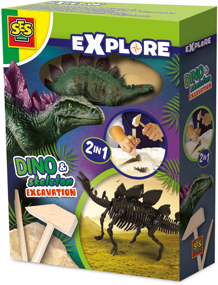 Ontdek dino en skelet opgraven 2in1-stegosaurus