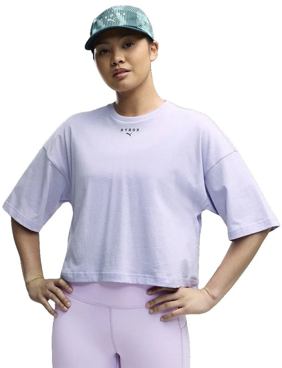 Puma x hyrox cropped lifestyle t-shirt met korte mouwen paars xl vrouw