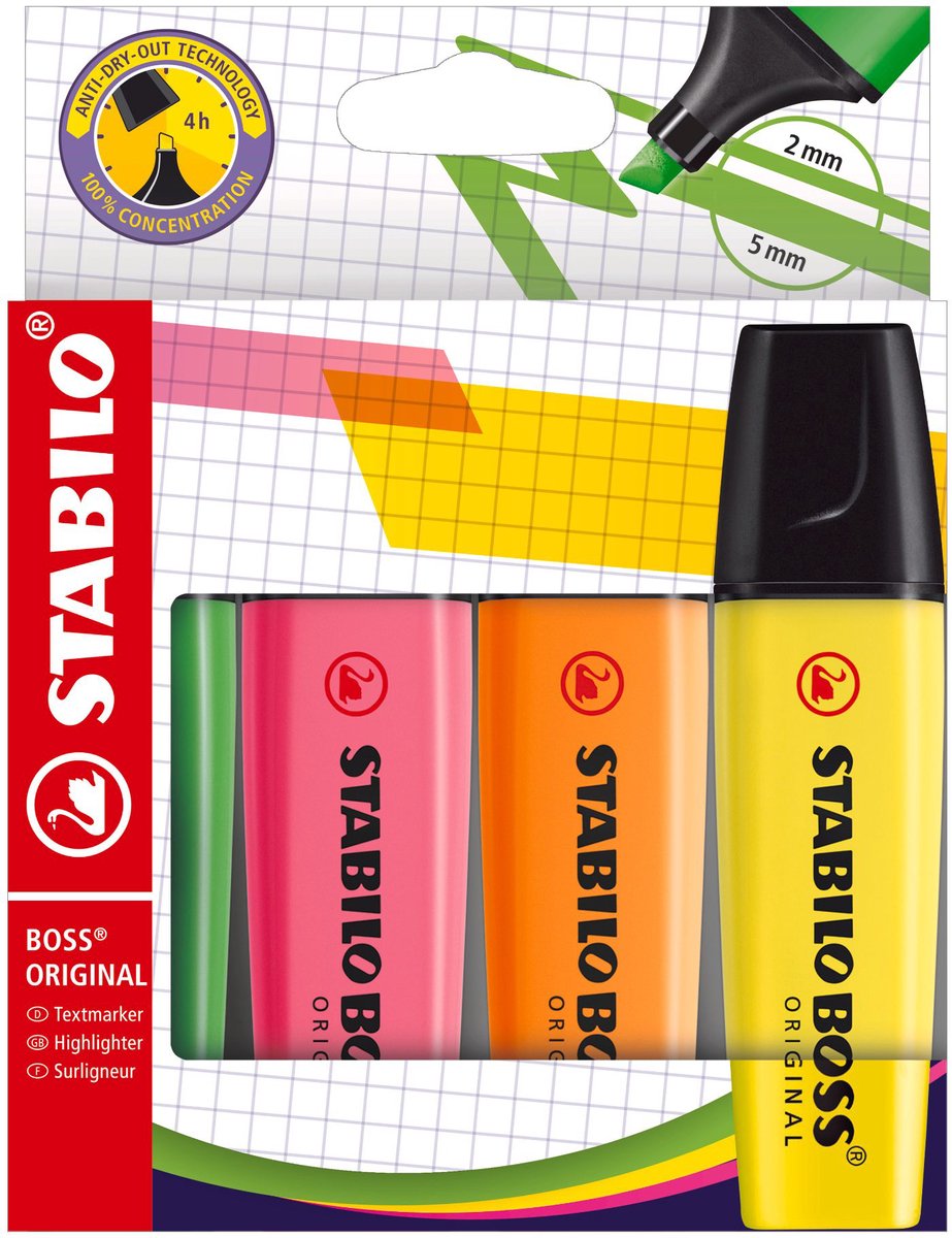 STABILO Boss Original Etui, 4 stuks.
