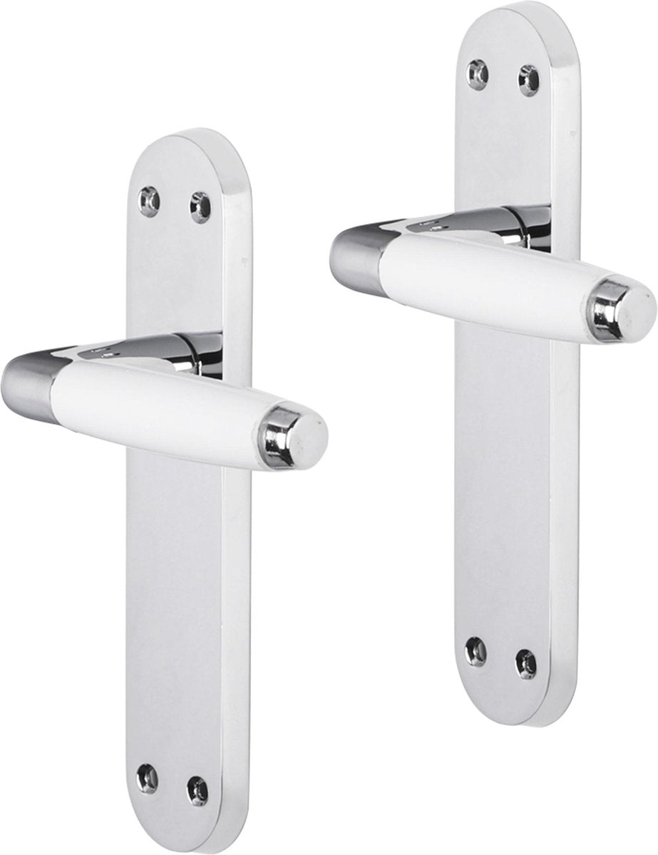 Impresso deurkruk - durban - voor binnen - ovaal deurschild met schroeven - chroom - wit - 2 stuks