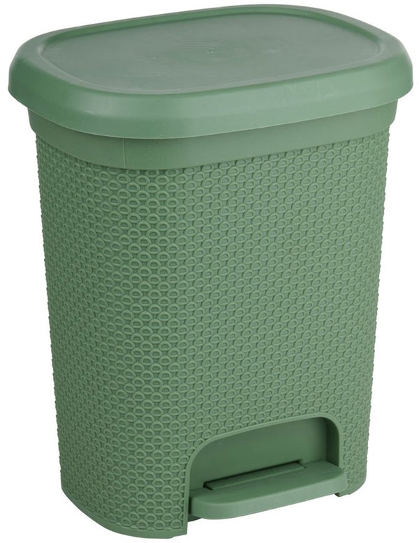 Alpina prullenbak voor badkamer met pedaal - kunststof - 6,5 liter - rieten look - compact en stijlvol design - eenvoudig te reinigen - afmetingen 25,1 x 19,5 x 30,2 cm - groen