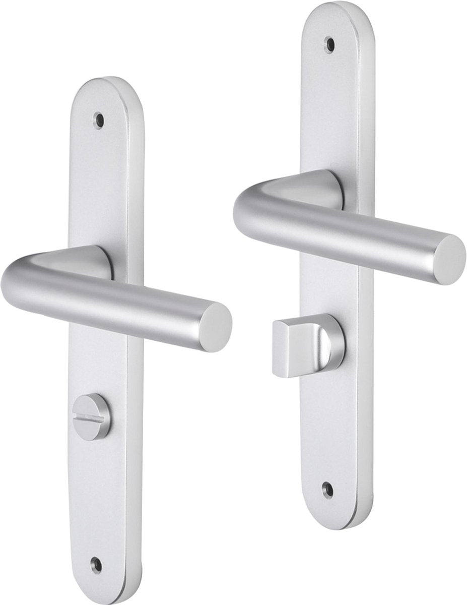 Impresso deurkruk - bolton - voor binnen - ovaal deurschild met schroeven en toiletsluiting - aluminium - 2 stuks