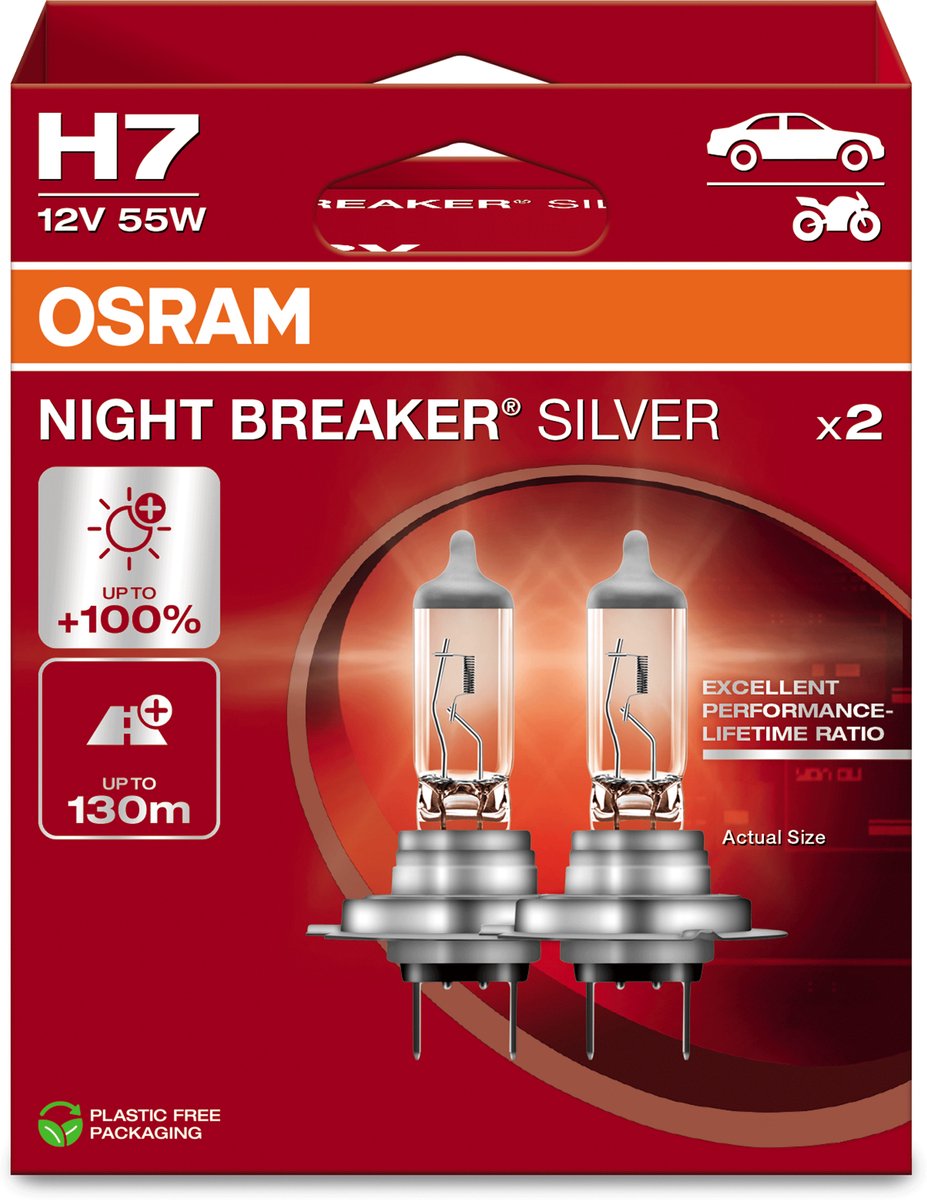 Osram night breaker serie - voertuigverlichting - h7 lamp - zilver - lange levensduur
