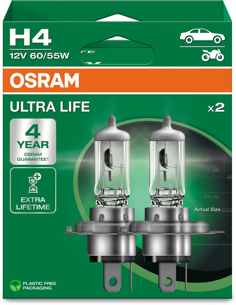 Osram ultra life serie - halogeen voertuiglamp - h4 - lange levensduur - 4 jaar garantie
