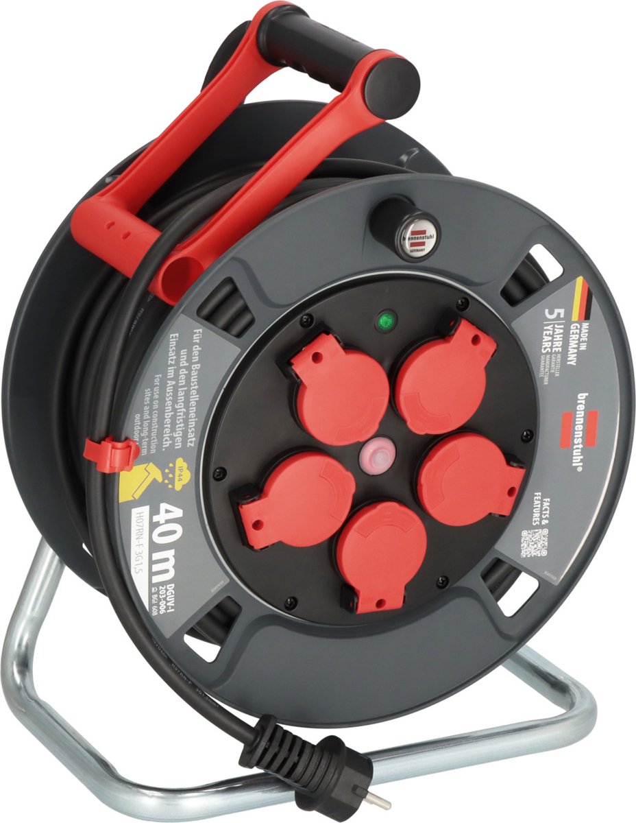 Brennenstuhl professional kabelhaspel 300 ku 4100 (40m kabel in zwart, gemaakt van speciale kunststof, voor gebruik op bouwplaatsen en permanent buitengebruik, made in germany)