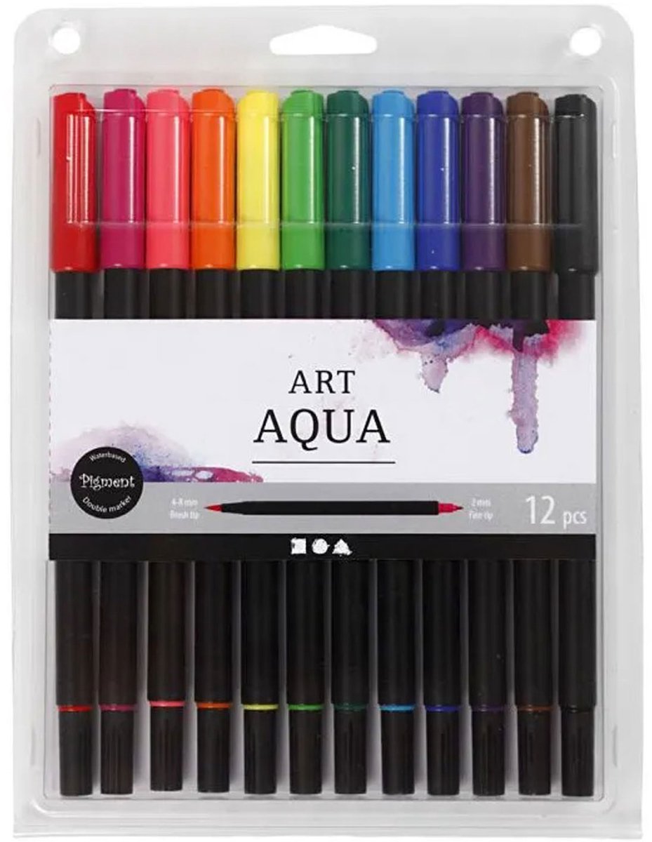Creative company dual-tipped watercolour marker standard colours, 12 pc.