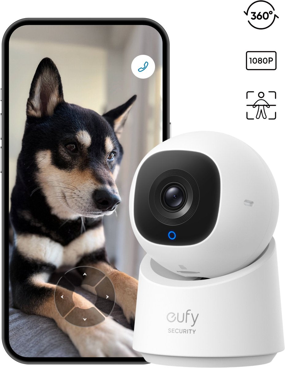 Eufy security c210 binnencamera - indoorcam - huisdiercamera met app - petcam - 1080p hd-resolutie - 360° pan en tilt - ai-gebaseerde bewegings - en persoonsdetectie - compatibel met alexa en google assistant