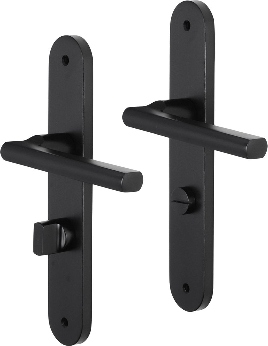 Impresso deurkruk - redhill - voor binnen - ovaal deurschild met schroef en toiletsluiting - aluminium zwart - 2 stuks