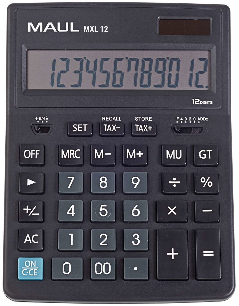 Maul bureaurekenmachine mxl 12 lcd-scherm 1-regelig, 12 cijfers solar batterij 20.5 x 15.5 x 3.5 cm zwart
