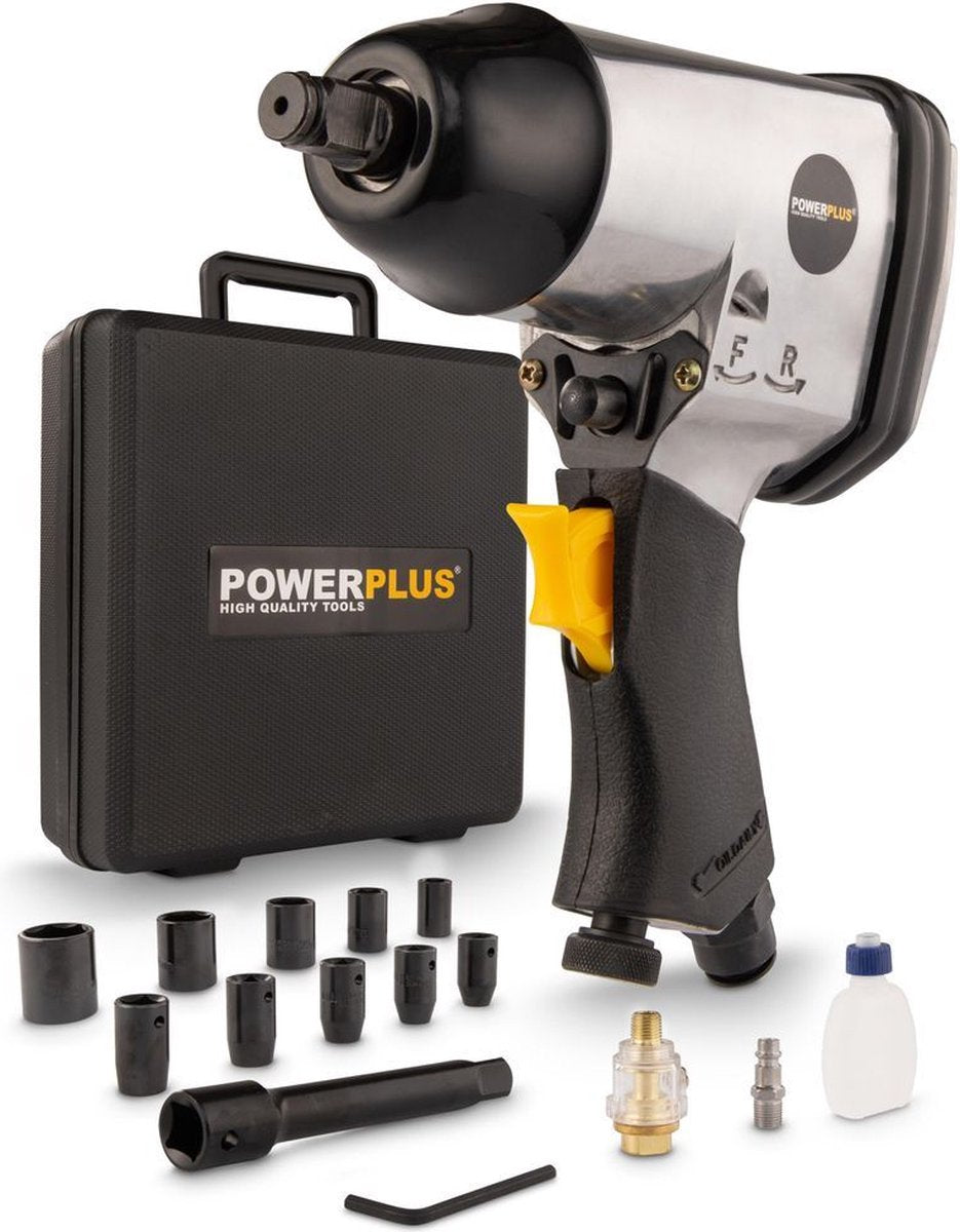 Powerplus pneumatische slagmoersleutel powair0010 - luchtgedreven moersleutel van 1 2 , 6,3 bar en 7000 tpm, pneumatisch gereedschap