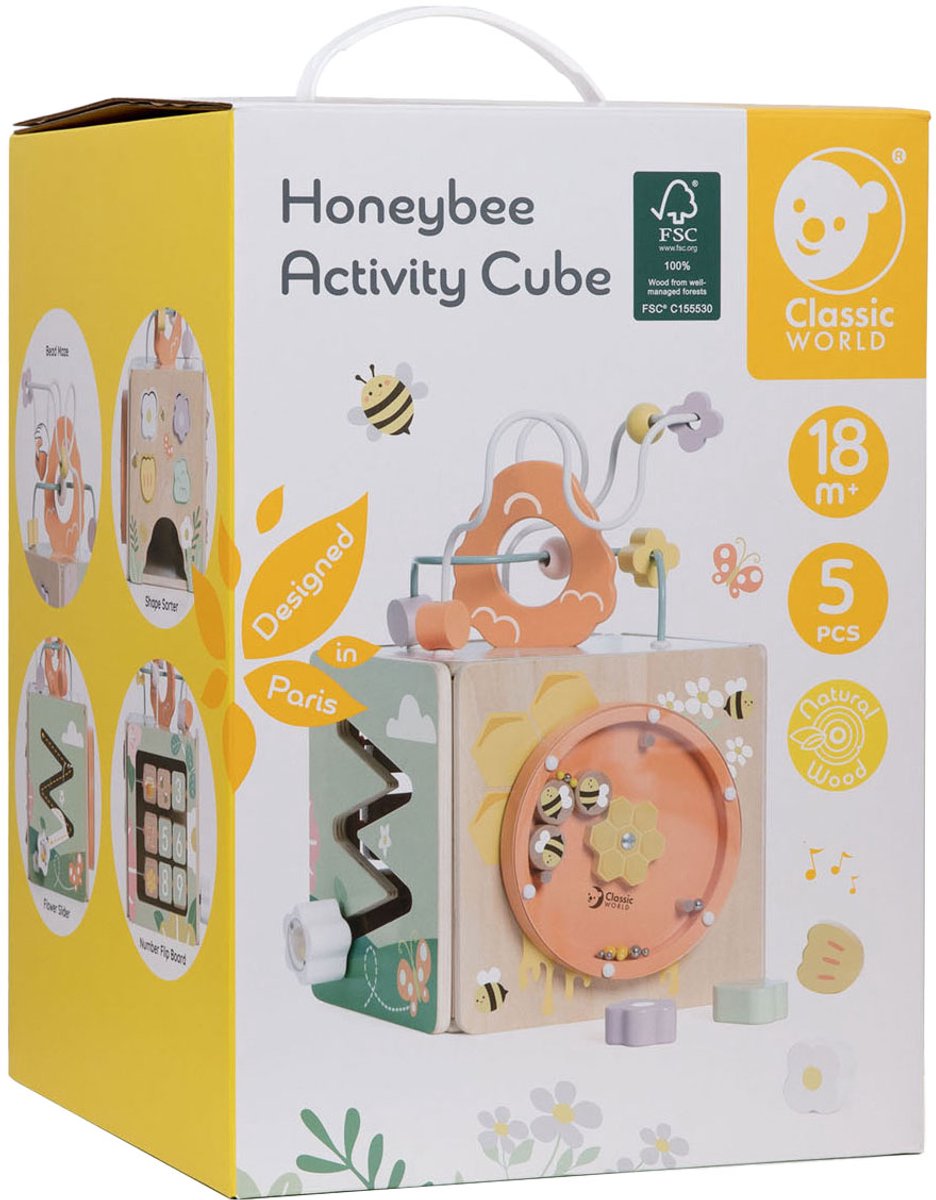 Classic world houten activiteitenkubus honingbij, 5dlg.