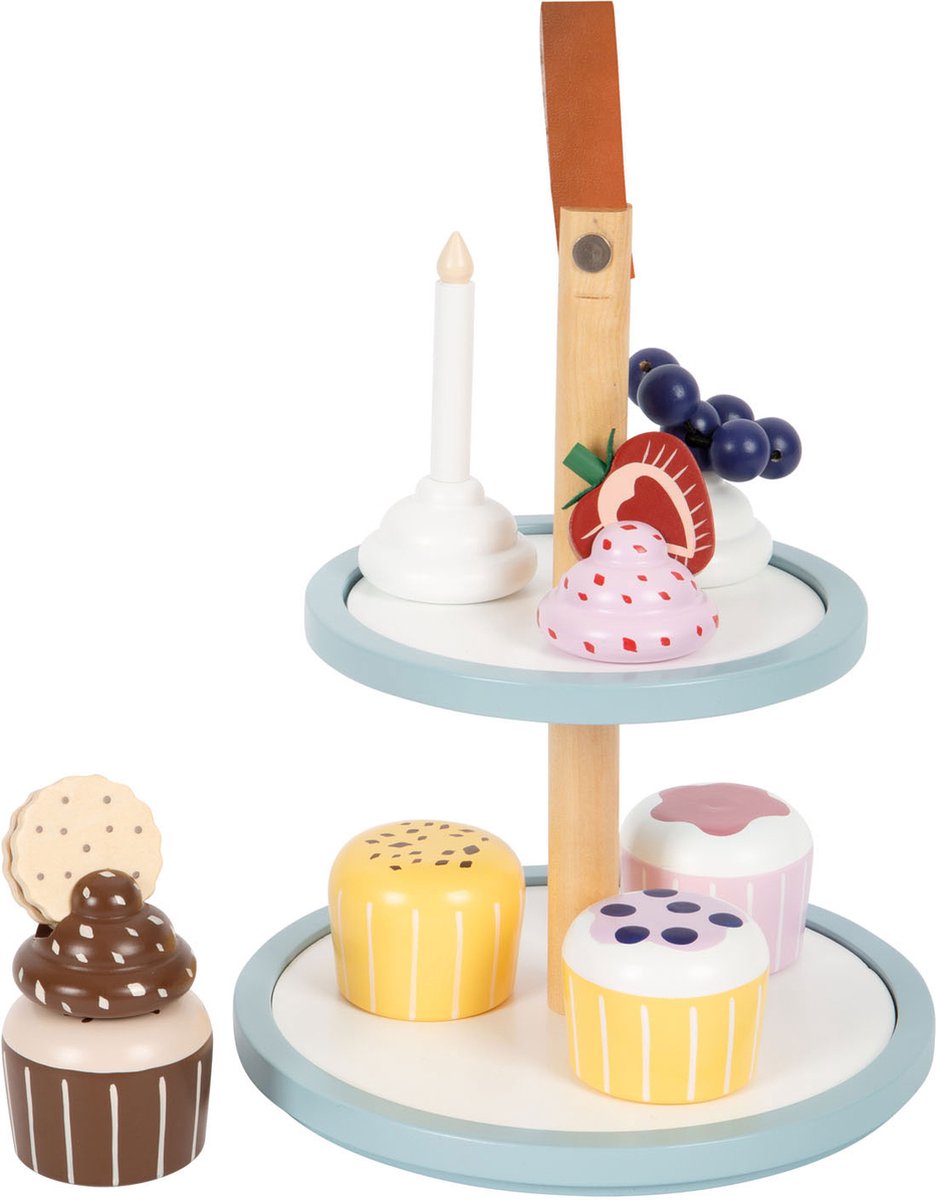 Small Foot - wooden pretend food cake stand with cupcakes, 13-piece.