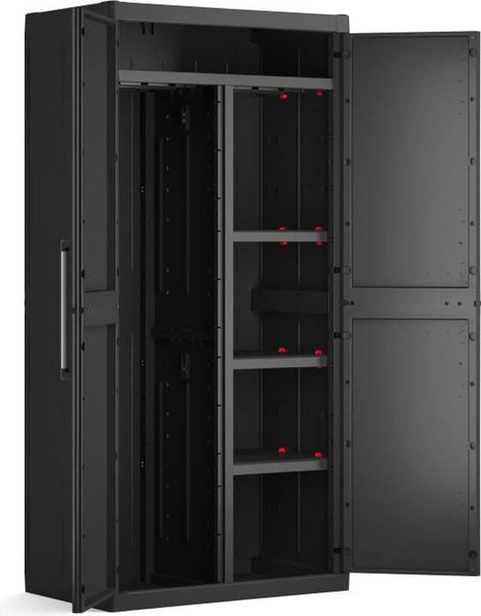 Keter detroit xl opslagkast - 2 deuren - 4 etageres inclusief 2 verstelbaar - l 89 x d 54 x h 182 cm - zwart