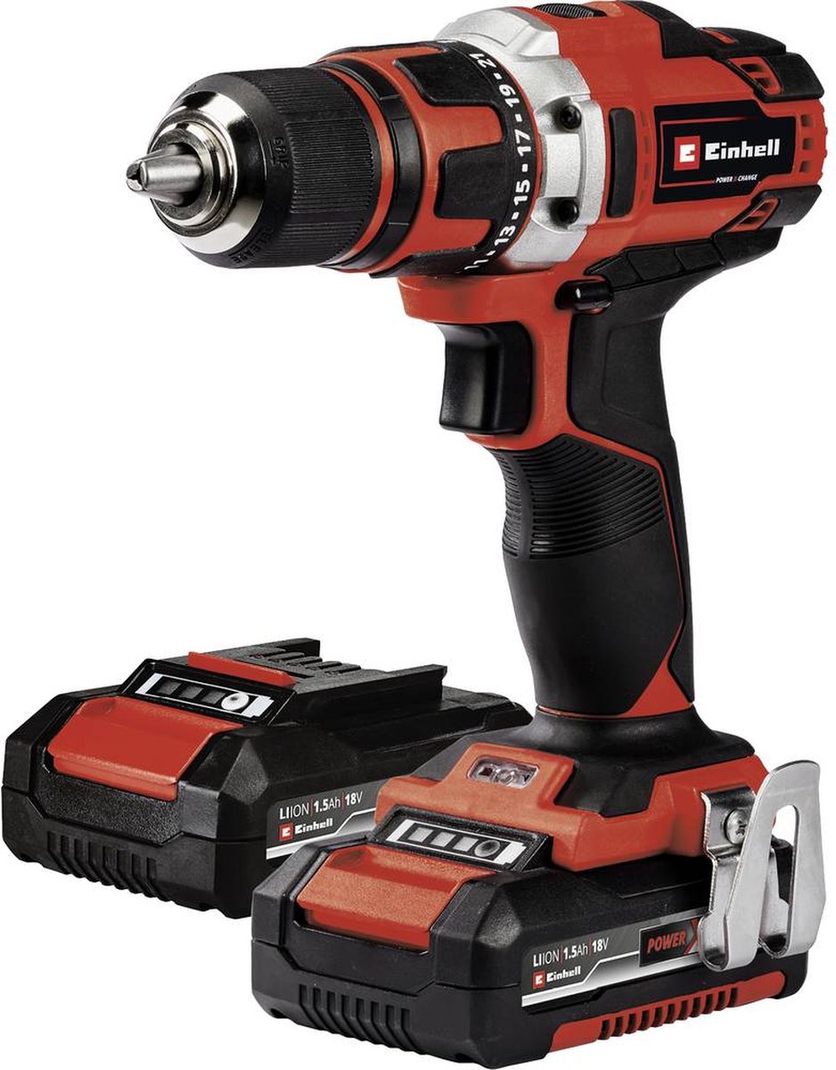 Einhell accu boor- schroefmachine te-cd 18 40-1 li kit - power x-change - 18 v li-ion - 40 nm - 0-400 0-1.500 t min - incl. 2x 1.5 ah accu, lader en transport- opbergkoffer