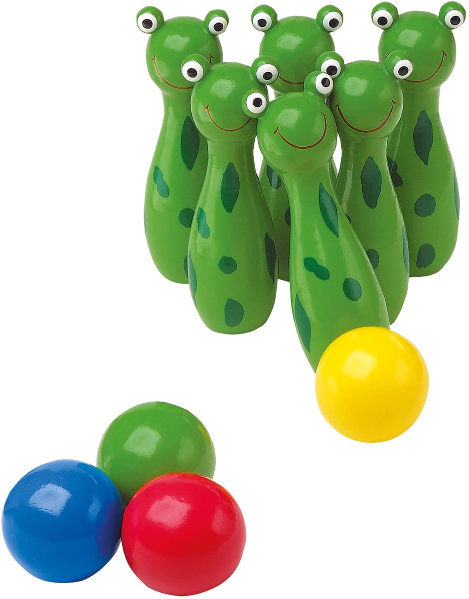 Kleine voet - houten kikker kegelen werpspel, 10dlg.