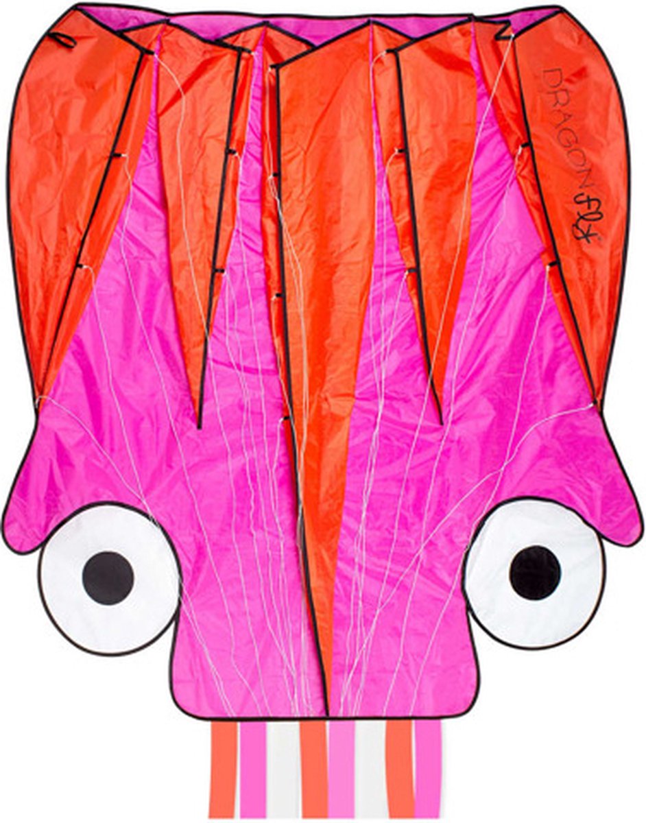 Dragon fly vlieger - octopus - roze oranje - 124 x 127 cm - vanaf 7 jaar