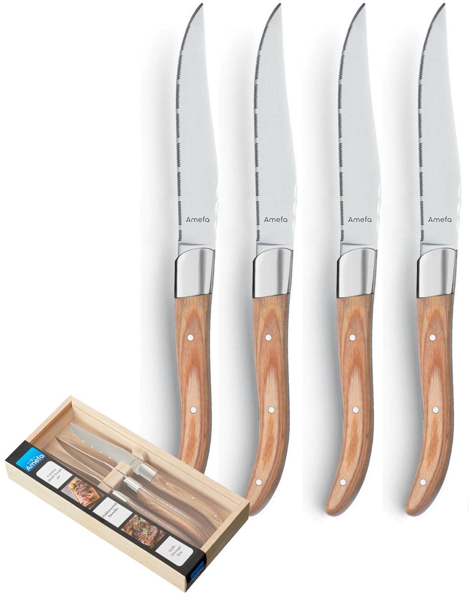 Amefa - royal steak 4 steakmessen - natural wood