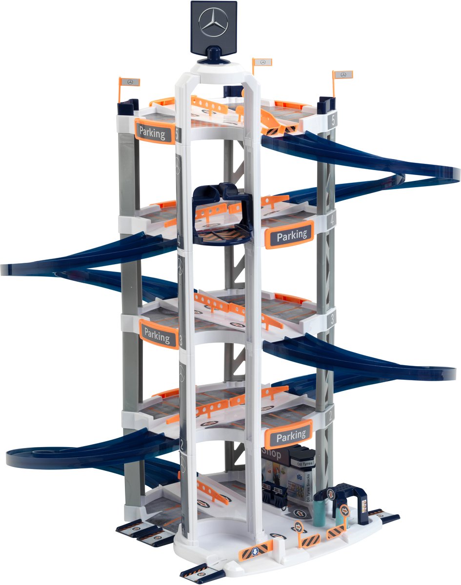 Klein toys theo klein mercedes-benz-parkeergarage met 5 verdiepingen - 55x55x85 cm - wit blauw