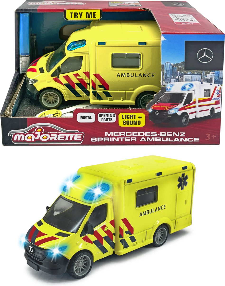 Majorette grand series - mercedes-benz sprinter ambulance nl - metaal - licht en geluid - 12,5 cm - speelgoedvoertuig