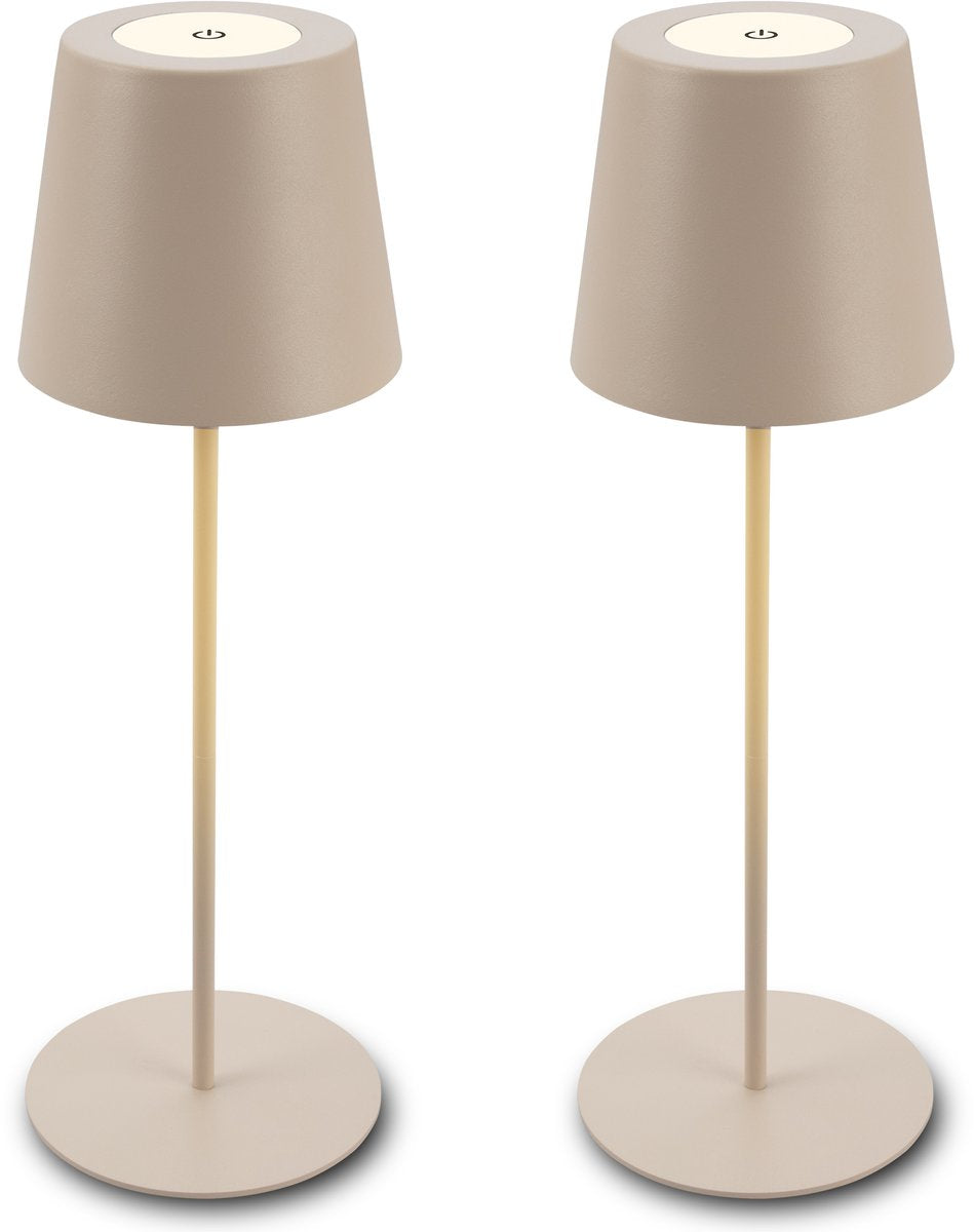 Briloner kiki - set van 2 tafellampen opllaadbaar - dimbaar - voor binnen en buiten - in hoogte verstelbaar - warm wit licht - beige