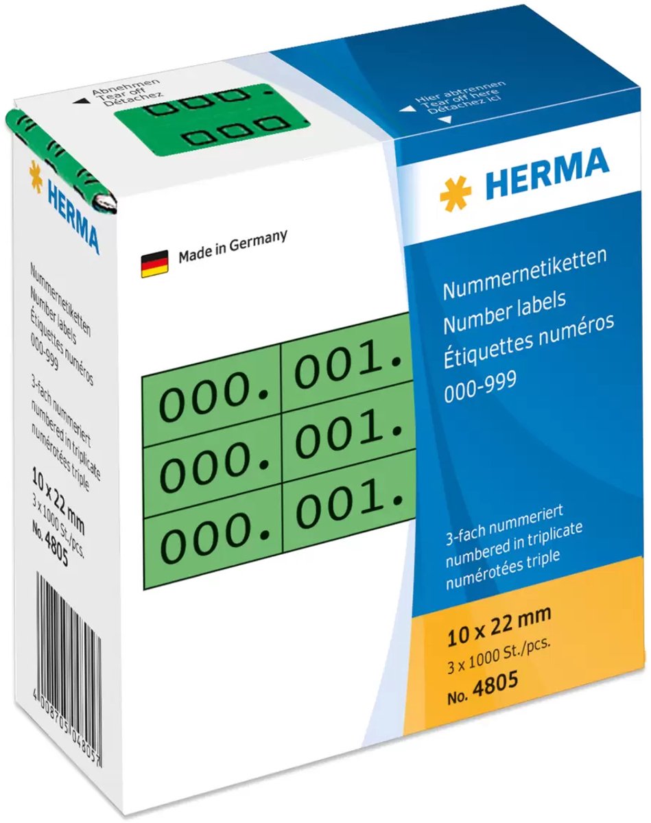 Herma 4805 nummeretiketten zelfklevend 3-voud 10x22 mm groen zwart