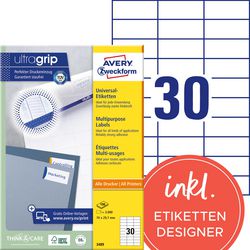 Avery universele etiketten 3489 70x29,7mm wit