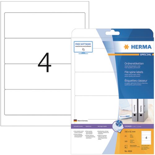Ordneretiketten herma 4826 wit 192 x 61 mm 100 stuks