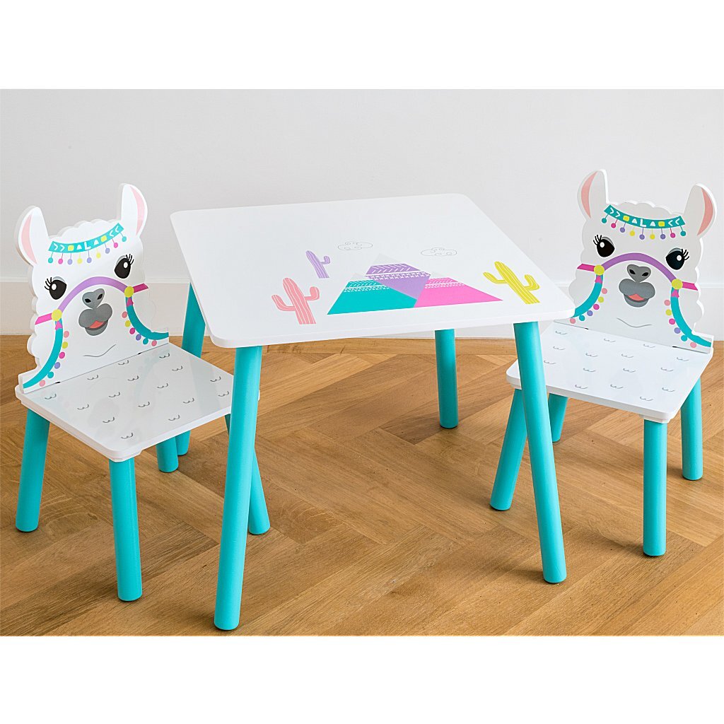 Lama houten tafel met 2 stoelen