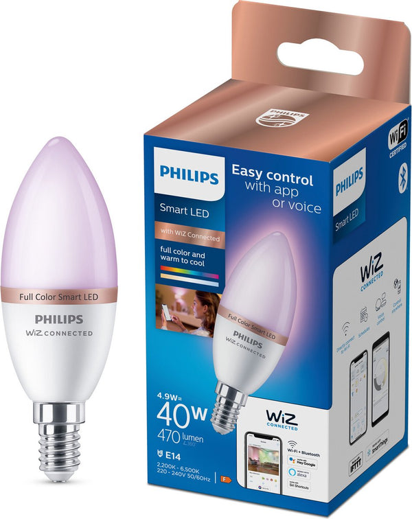 Philips led philips smart led kaarslamp - slimme led-verlichting - gekleurd en wit licht - e14 - 40w - mat - wi-fi