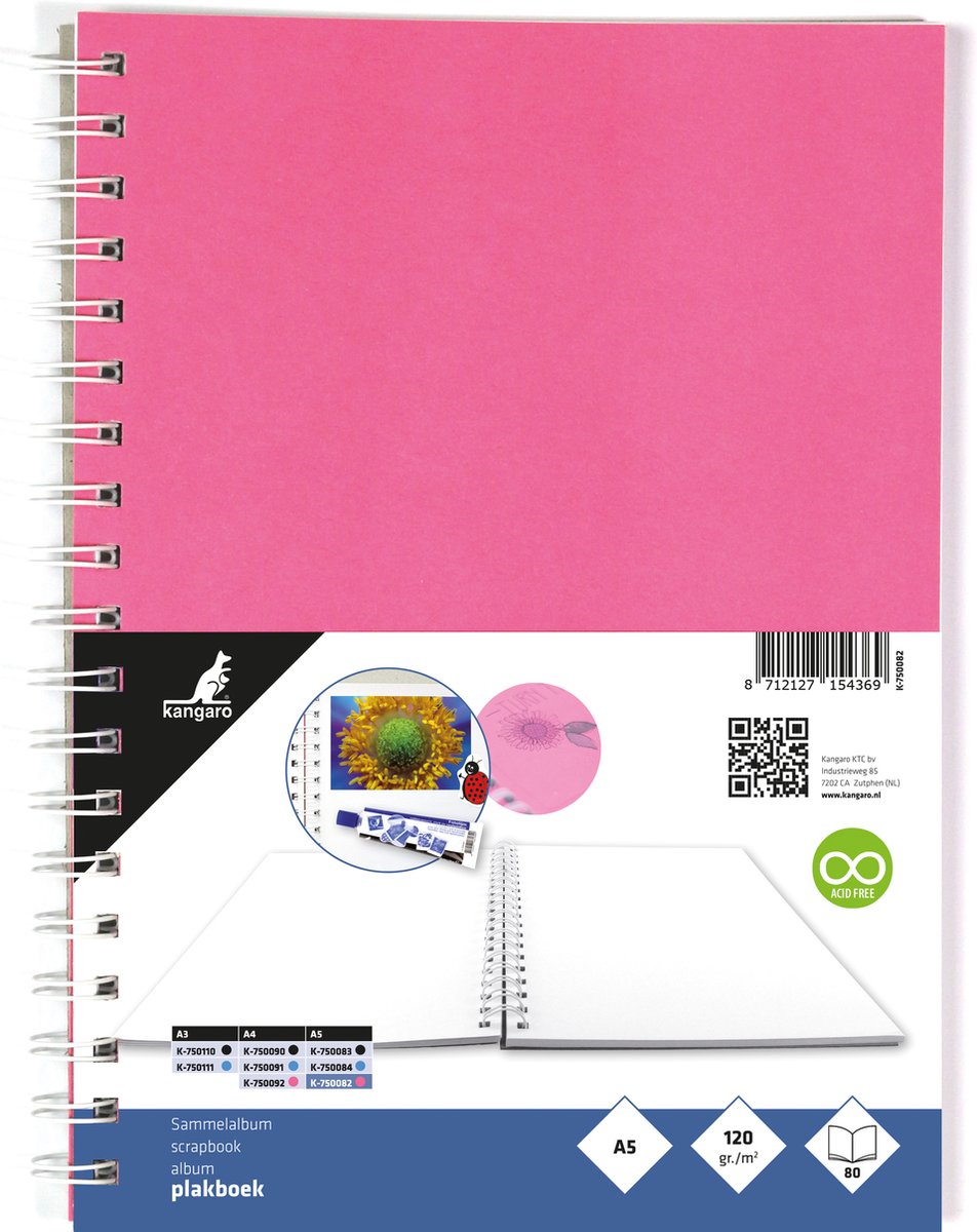 Kangaro plakboek - a5+ - 120 grams - 80 pagina's - roze - k-750082