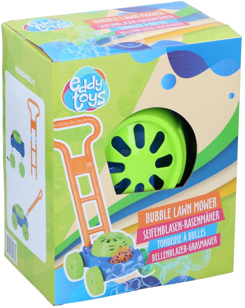 Eddy toys zeepbellen grasmaaier - bubble lawn mower met 56 ml bellenblaasvloeistof - bellenblaas machine voor buiten - duw grasmaaier met zeepbellen - werkt op 2x aa batterijen - item 30067