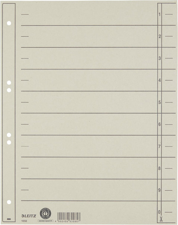 Leitz staffeltabblad karton - beschrijfbare tabs, 2 4-rings - voor ordners en ringbanden - grijs