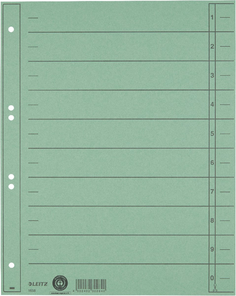 Leitz staffeltabblad karton - beschrijfbare tabs, 2 4-rings - voor ordners en ringbanden - groen