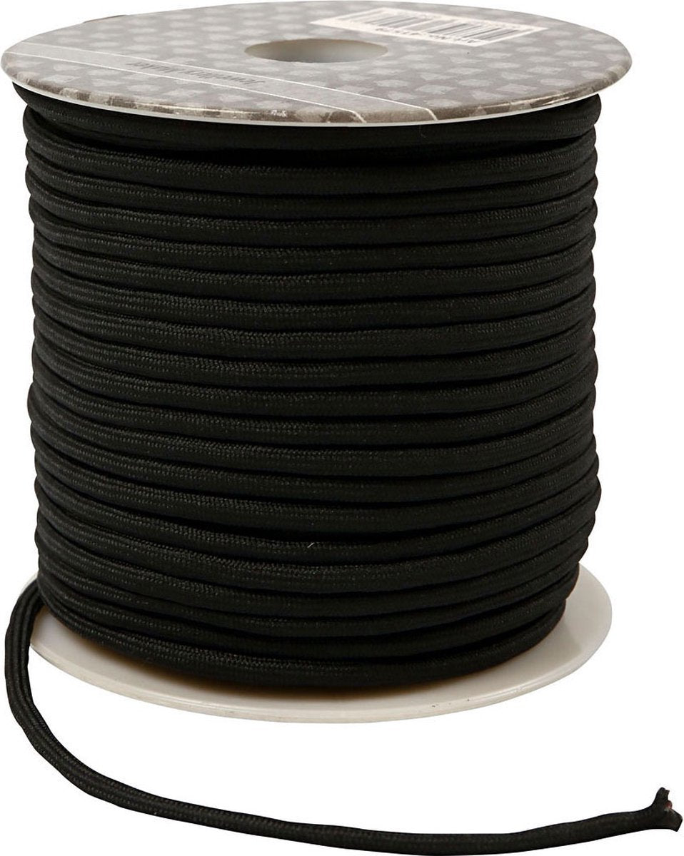 Creotime polyester koord, 4 mm, zwart, 40 m, 1 rol