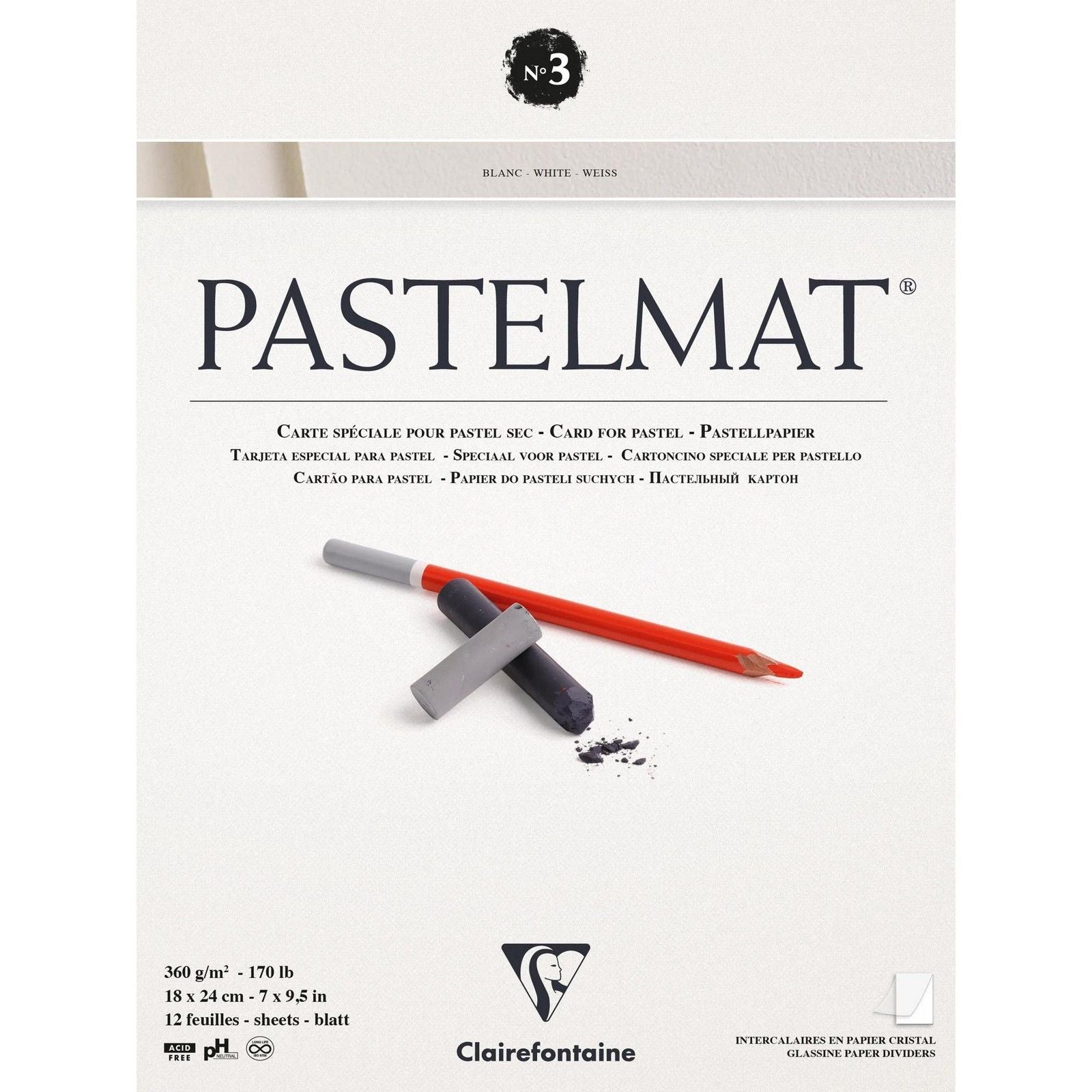 Clairefontaine • pastelmat papier nr3 360g 18x24cm wit 12x