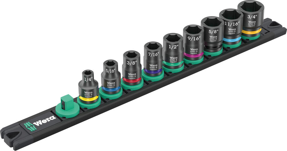 Wera 9608 dop-magneetstrip b impaktor imperial 1 dopsleutel (zwart groen, 9‑delig)