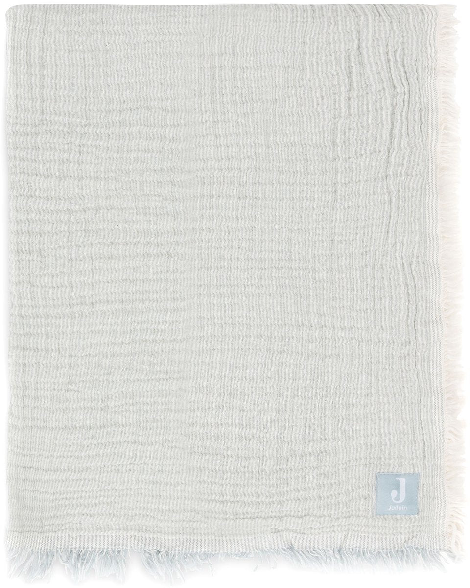 Jollein deken wieg jersey 75x100cm - fringe stripe sea green ivory - gots