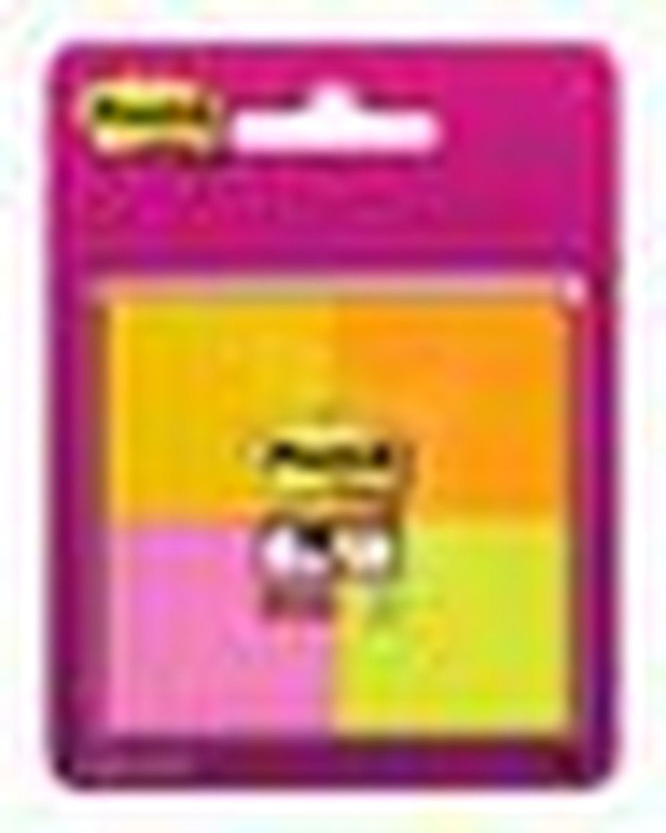Post-it® super sticky notes, sprankelende kleuren, 47,6 x 47,6 mm -neon geel, neon roze, neon oranje, neon groen, 4 blokken
